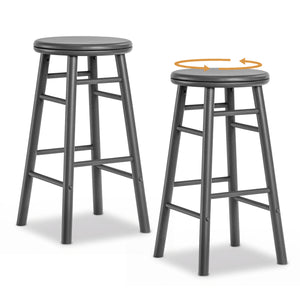 24" Swivel Bar Stools Set of 2 with Footrests & Crossbars-Gray