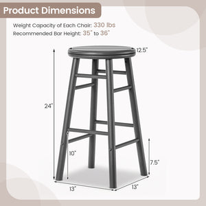 24" Swivel Bar Stools Set of 2 with Footrests & Crossbars-Gray