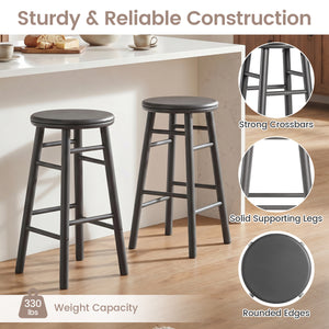 24" Swivel Bar Stools Set of 2 with Footrests & Crossbars-Gray