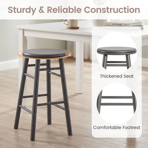 24" Swivel Bar Stools Set of 2 with Footrests & Crossbars-Gray