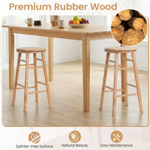 24" Swivel Bar Stools Set of 2 with Footrests & Crossbars-Natural