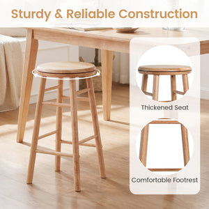 24" Swivel Bar Stools Set of 2 with Footrests & Crossbars-Natural