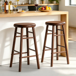 24" Swivel Bar Stools Set of 2 with Footrests & Crossbars-Walnut