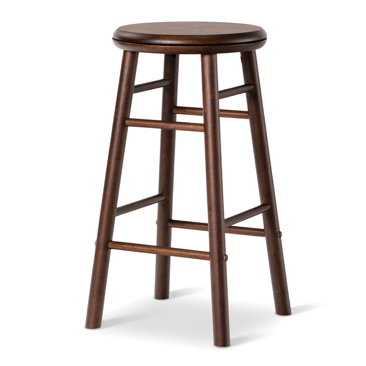 24" Swivel Bar Stools Set of 2 with Footrests & Crossbars-Walnut
