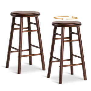 24" Swivel Bar Stools Set of 2 with Footrests & Crossbars-Walnut