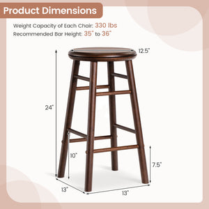 24" Swivel Bar Stools Set of 2 with Footrests & Crossbars-Walnut