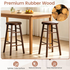 24" Swivel Bar Stools Set of 2 with Footrests & Crossbars-Walnut