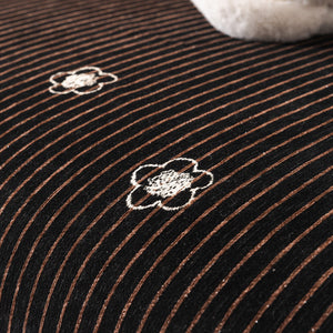 Chenille Camellia Floral Sofa Throw Cover Couch Blanket with Striped Jacquard