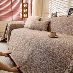 Natural Textured Linen Couch Cover, Breathable & Hypoallergenic Furniture Protector