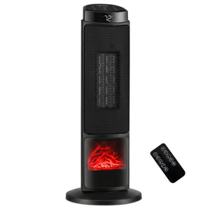 24 inch 1500W PTC Ceramic Tower Space Heater with 7-Color Flame-Black
