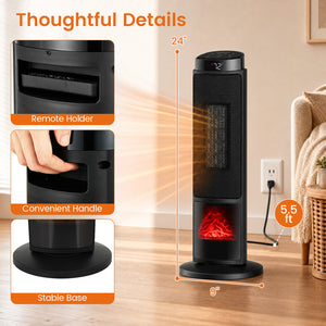24 inch 1500W PTC Ceramic Tower Space Heater with 7-Color Flame-Black