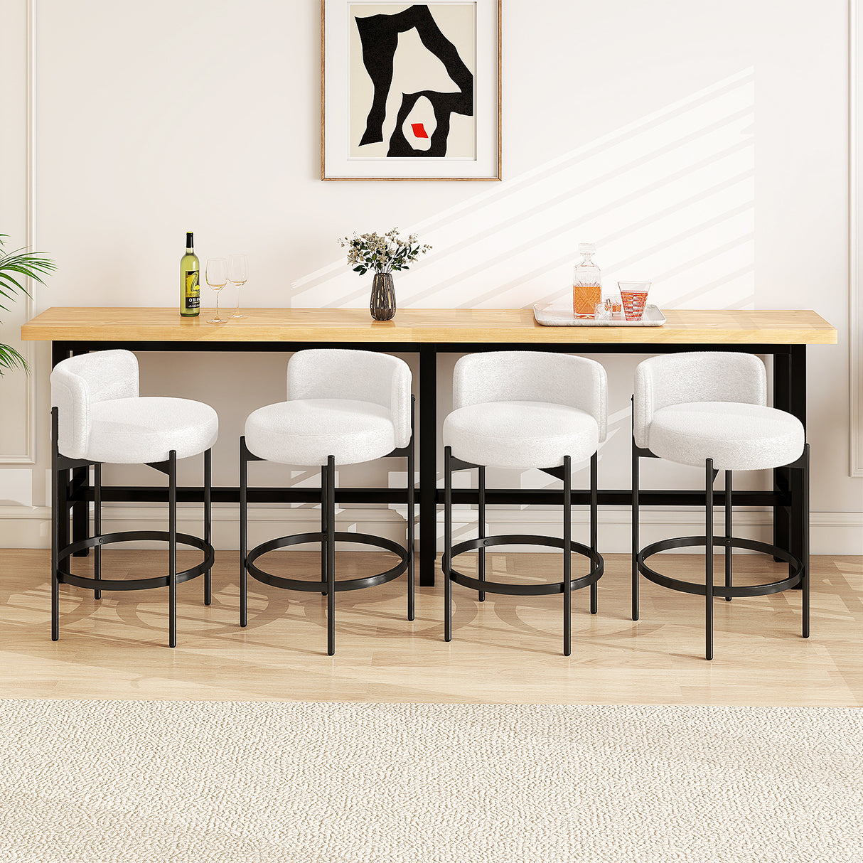 24 Inch Boucle Counter Stools Set of 4 with Curved Backrest