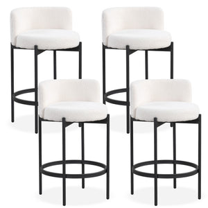 24 Inch Boucle Counter Stools Set of 4 with Curved Backrest
