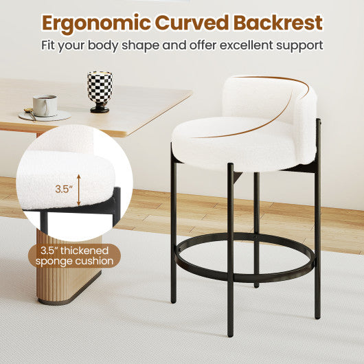 24 Inch Boucle Counter Stools Set of 4 with Curved Backrest