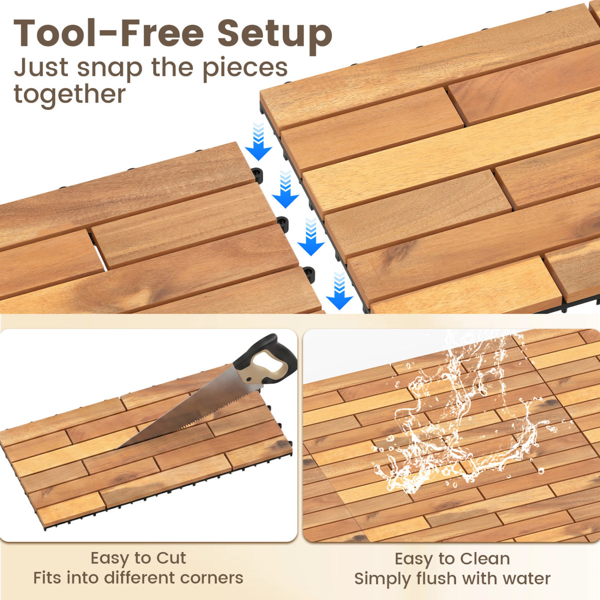 24 x 12 Inch 48 Pieces Acacia Wood Interlocking Deck Tiles with Waterproof Design-Natural