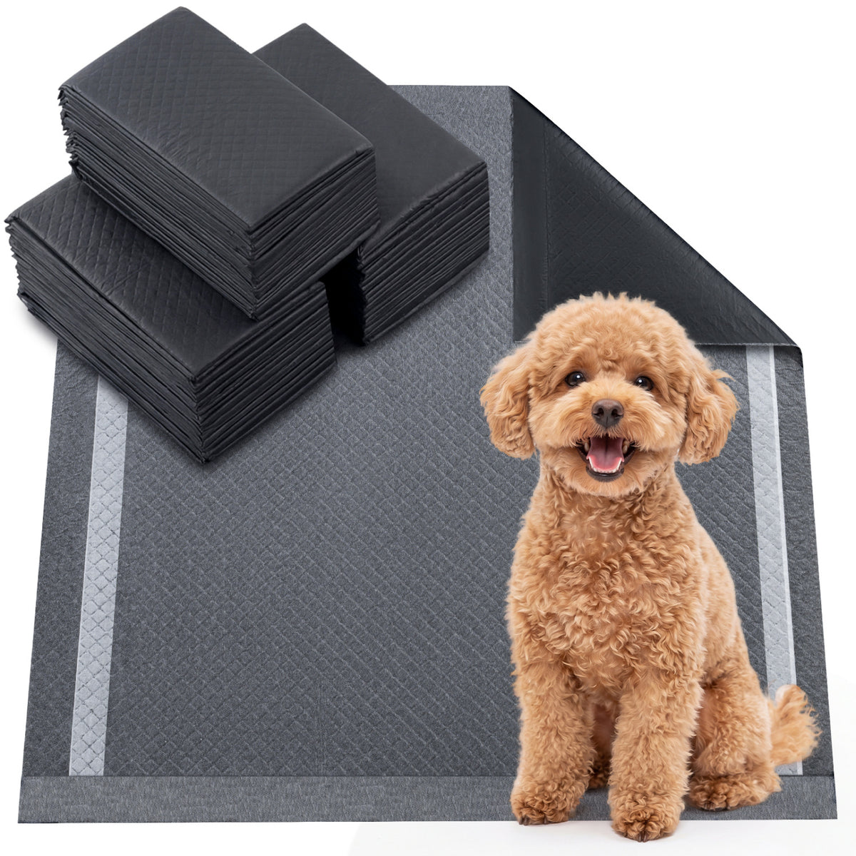 24" x 24" CharcoalÂ Dog Pee Pads 6-Layer for Dogs-Black