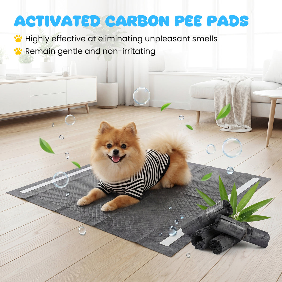 24" x 24" CharcoalÂ Dog Pee Pads 6-Layer for Dogs-Black