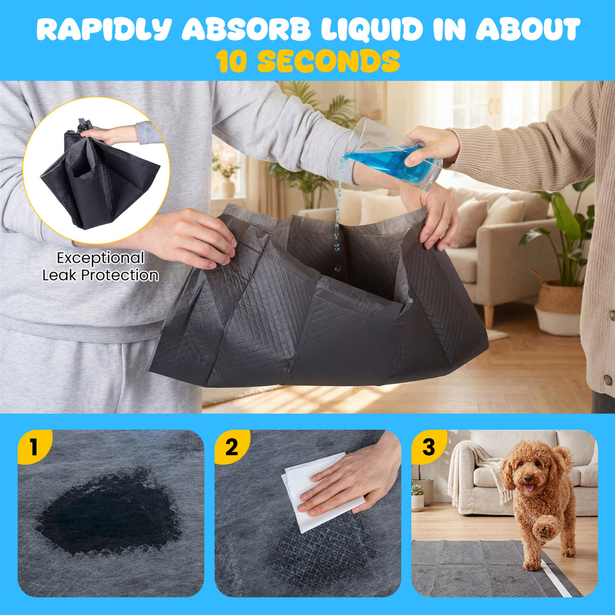 24" x 24" CharcoalÂ Dog Pee Pads 6-Layer for Dogs-Black