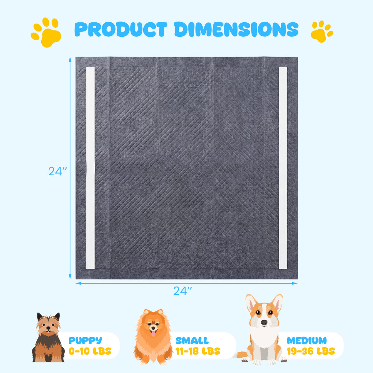 24" x 24" CharcoalÂ Dog Pee Pads 6-Layer for Dogs-Black