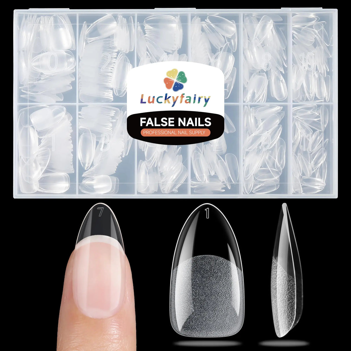 Short Almond Gel x Tips, 504pcs Pre-buff Point Almond Nail Tips Gel x Half Matte Short Almond Acrylic Nails for Nail Salon Almons Shape Press On Nails, 12 Sizes Luckyfairy False Nails C1-Point Almond