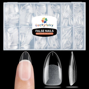 Short Almond Gel x Tips, 504pcs Pre-buff Point Almond Nail Tips Gel x Half Matte Short Almond Acrylic Nails for Nail Salon Almons Shape Press On Nails, 12 Sizes Luckyfairy False Nails C1-Point Almond