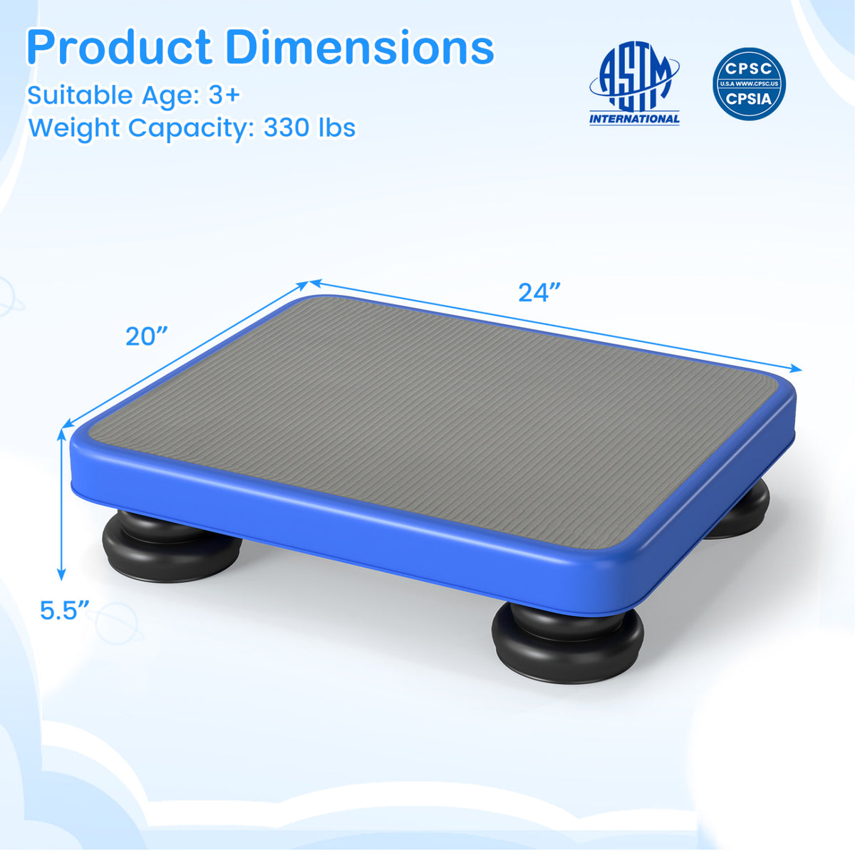 24x20" Kids Rebounder Bouncing Board with Elastic Rope for Ages 3+-Blue