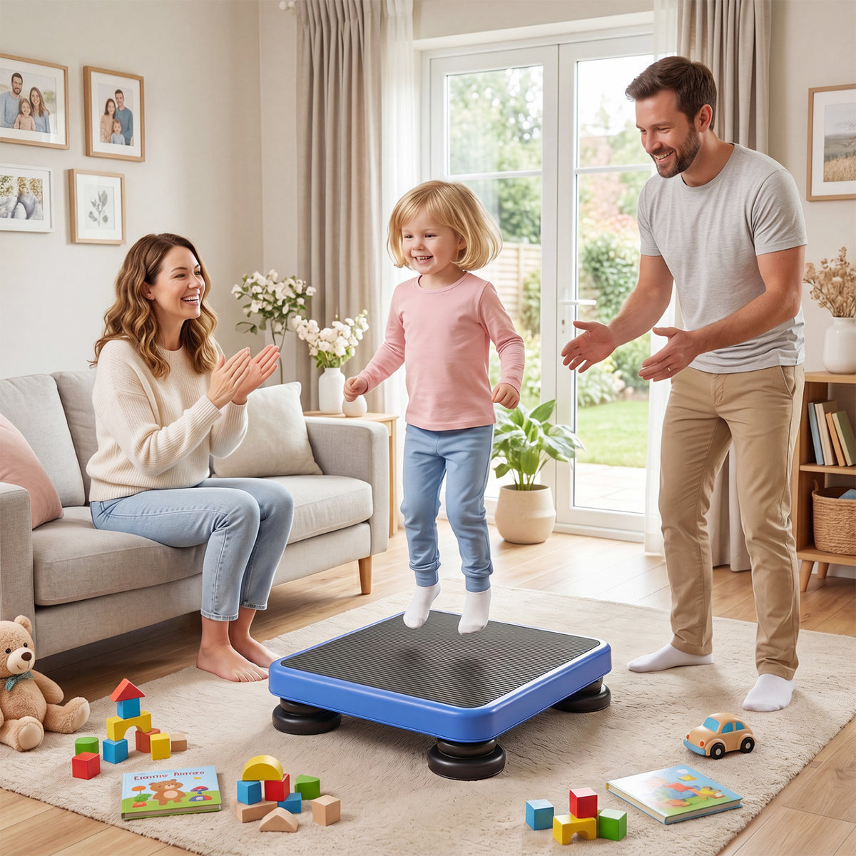 24x20" Kids Rebounder Bouncing Board with Elastic Rope for Ages 3+-Blue