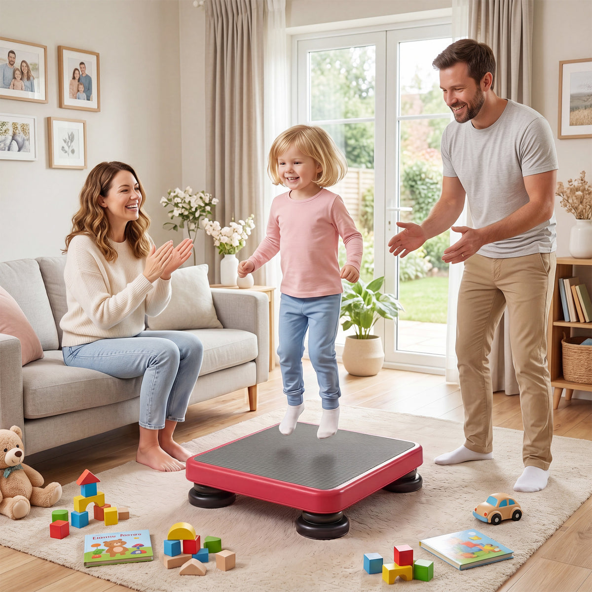 24x20" Kids Rebounder Bouncing Board with Elastic Rope for Ages 3+-Red