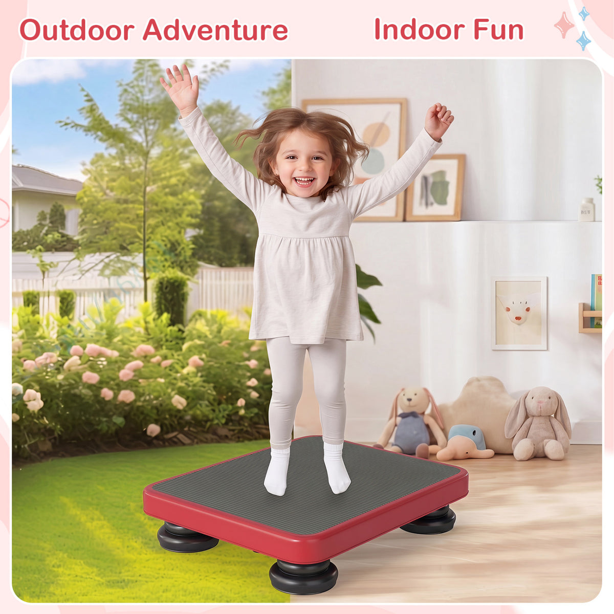 24x20" Kids Rebounder Bouncing Board with Elastic Rope for Ages 3+-Red