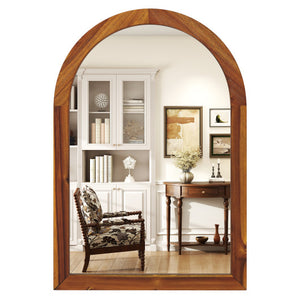 24 Inch x 35 Inch Arched Wall Mirror with Solid Acacia Wood Frame-Brown