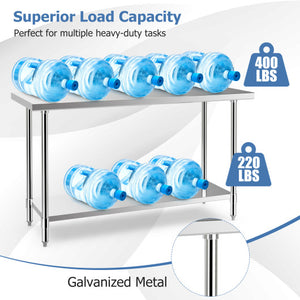 24 x 60 Inches Stainless Steel Kitchen Prep Work Table with Adjustable Undershelf
