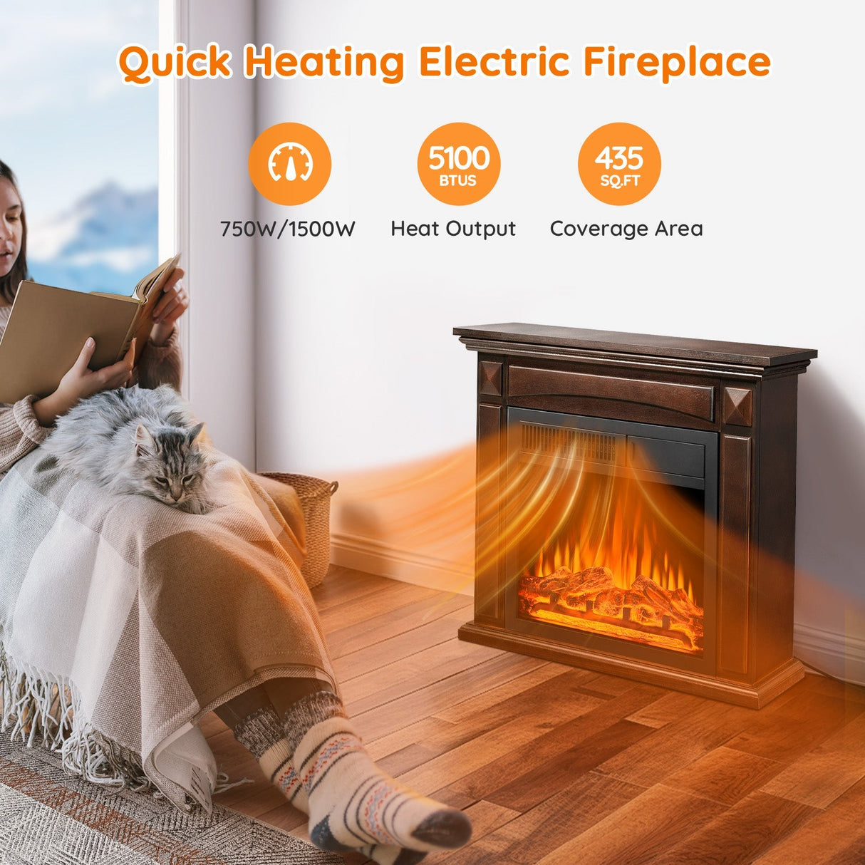 27” Electric Fireplace Mantel Wooden Surround Firebox M1806