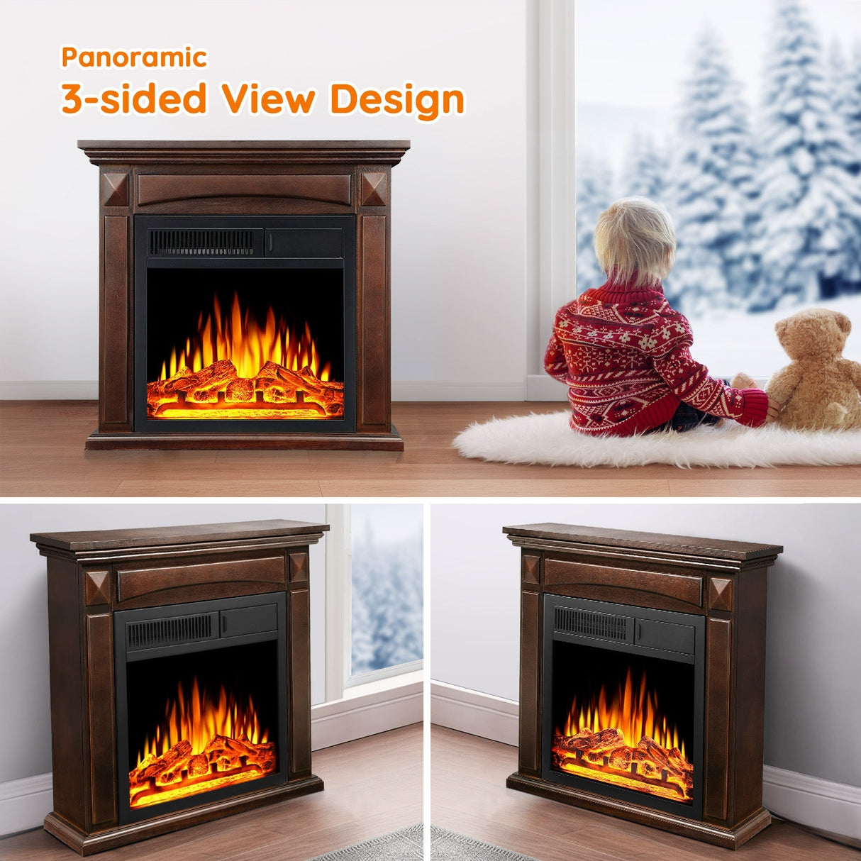 27” Electric Fireplace Mantel Wooden Surround Firebox M1806