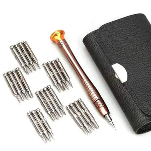 25-Piece Set: Precision Tool Repair Kit with Leather Case
