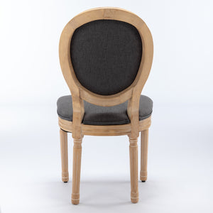French Style Solid Wood Frame Antique Linen Dining Chair, Set of 2