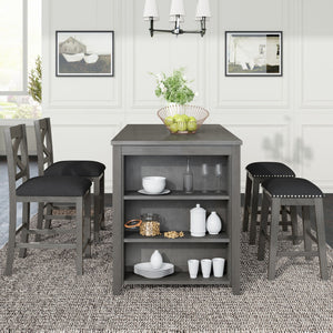 5 Pieces Counter Height Rustic Farmhouse Dining Room Wooden Bar Table Set With 2 Stools And 2 Chairs