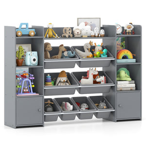 56 inch Large Toy Storage Organizer with 8 Removable Bins and Bookshelf-Gray