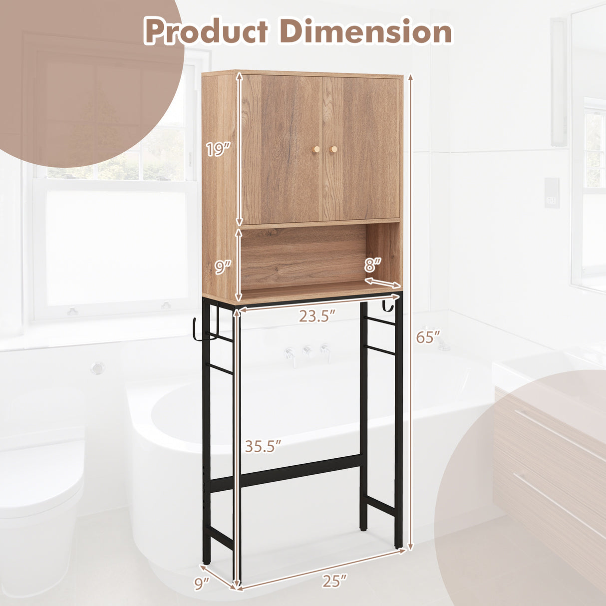 Over The Toilet Storage Cabinet with 2 Doors and Adjustable Shelf-Natural