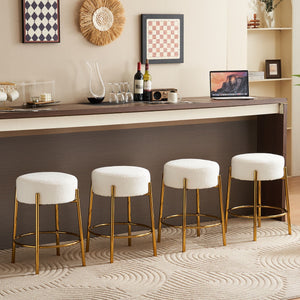 Round Bar Stools (Set of 2), Contemporary Upholstered Dining Stools For Kitchens, Coffee Shops And Bar Stores - Gold Legs by Couch.com
