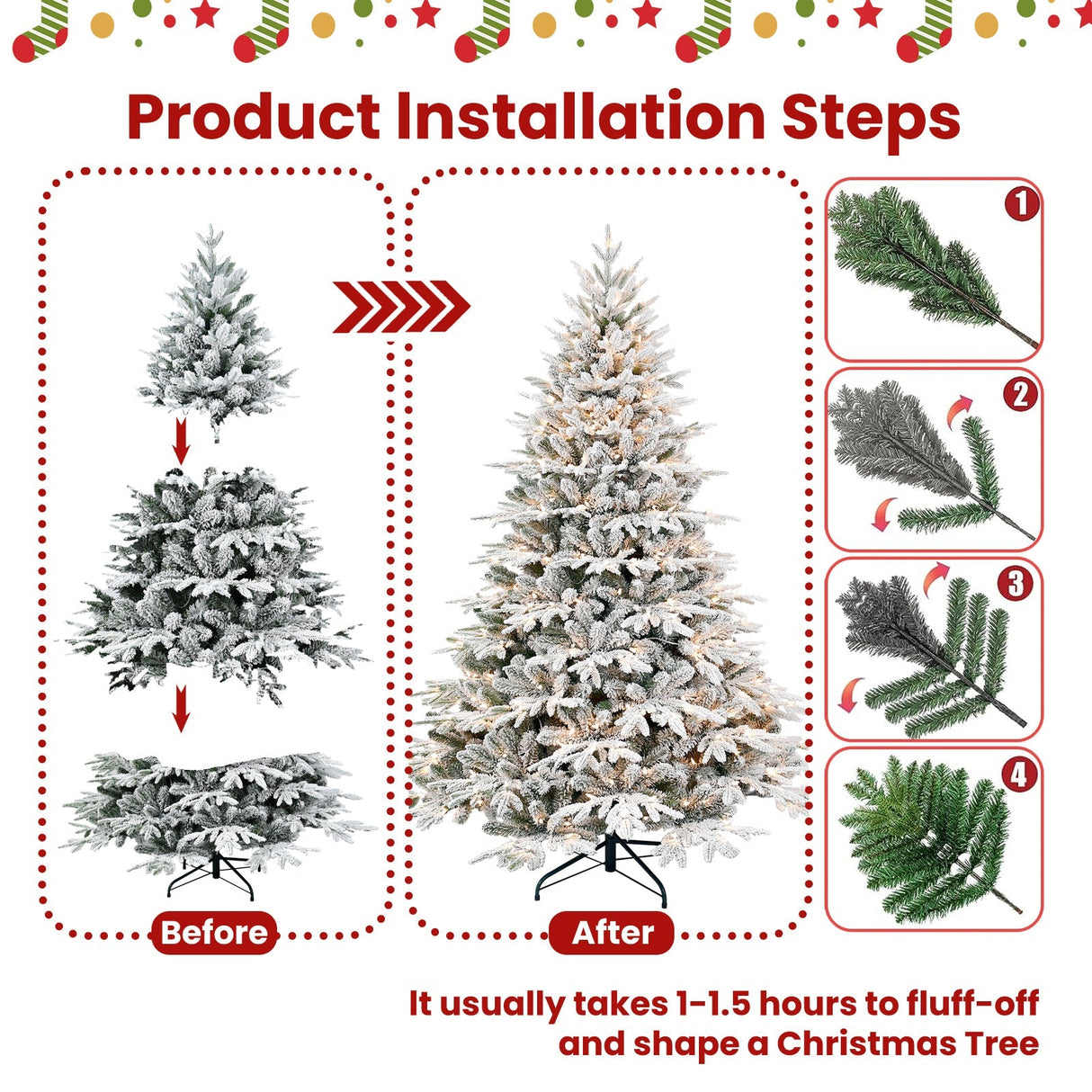7.5ft Pre-Lit Flocked Artificial Christmas Tree