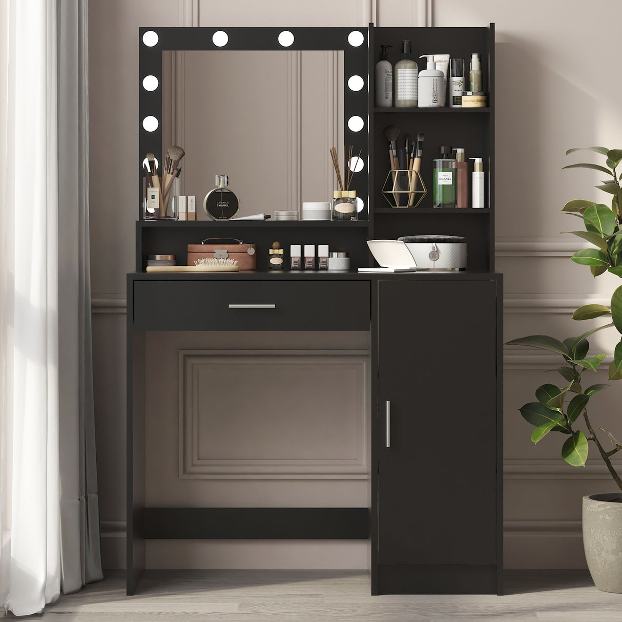Vanity Desk With Mirror & Light, Large Drawer Three Level Storage Dresser, 3 Lighting Modes Adjustable Brightness, Bedroom Dressing Table by Couch.com