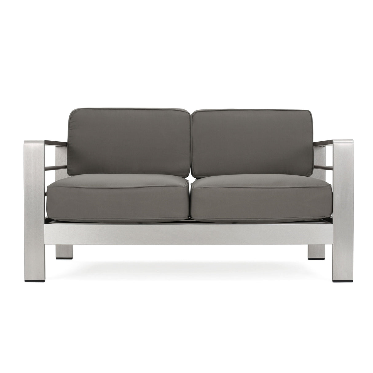 Couch.com Outdoor Aluminum Loveseat With Cushion Gray, Weather-Resistant, Fabric Construction, Pearl Silver Finish by Couch.com