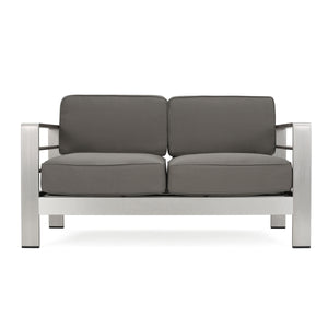 Couch.com Outdoor Aluminum Loveseat With Cushion Gray, Weather-Resistant, Fabric Construction, Pearl Silver Finish by Couch.com