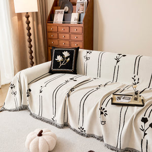 Chenille Jacquard Sofa Throw Cover with Tassel Soft Thick Couch Protector Blanket