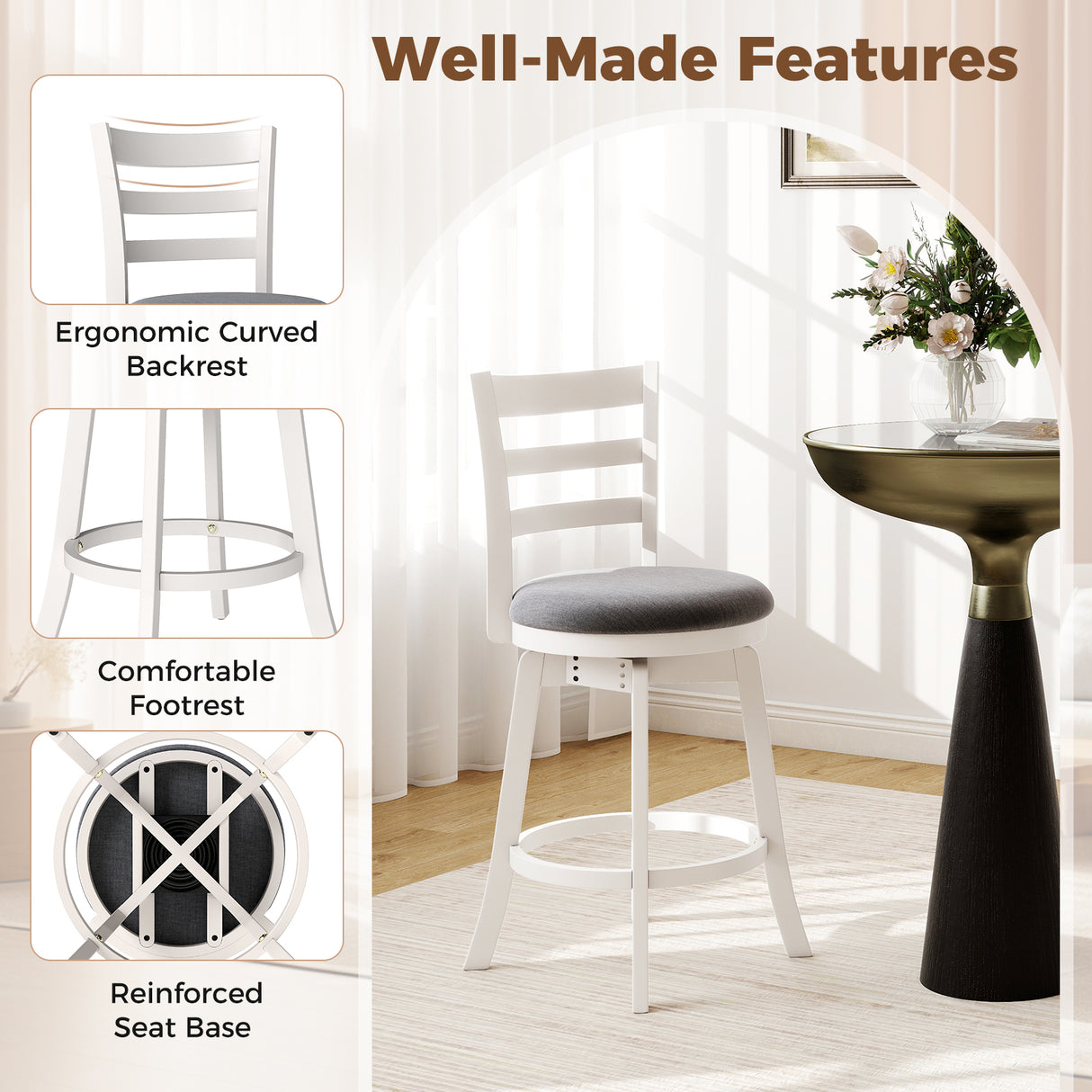 25"/30.5" Swivel Barstools Set of 2  360 ° Rotating Bar/Counter Height Chairs with Upholstered Seat-25 Inch