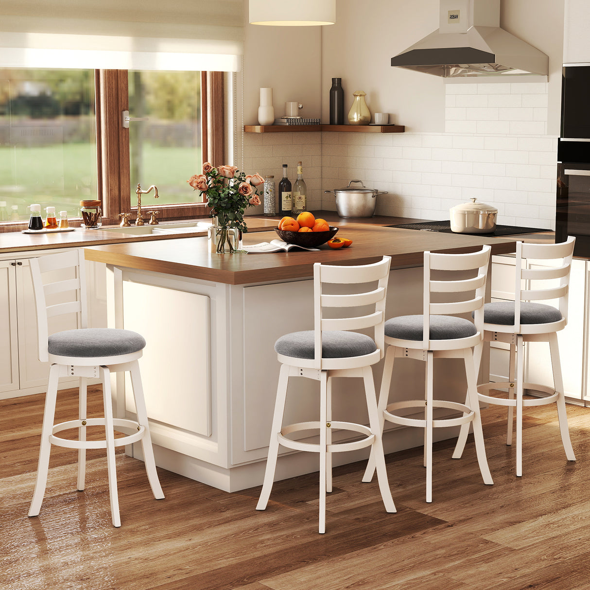 25"/30.5" Swivel Barstools Set of 2  360 ° Rotating Bar/Counter Height Chairs with Upholstered Seat-30.5 Inch