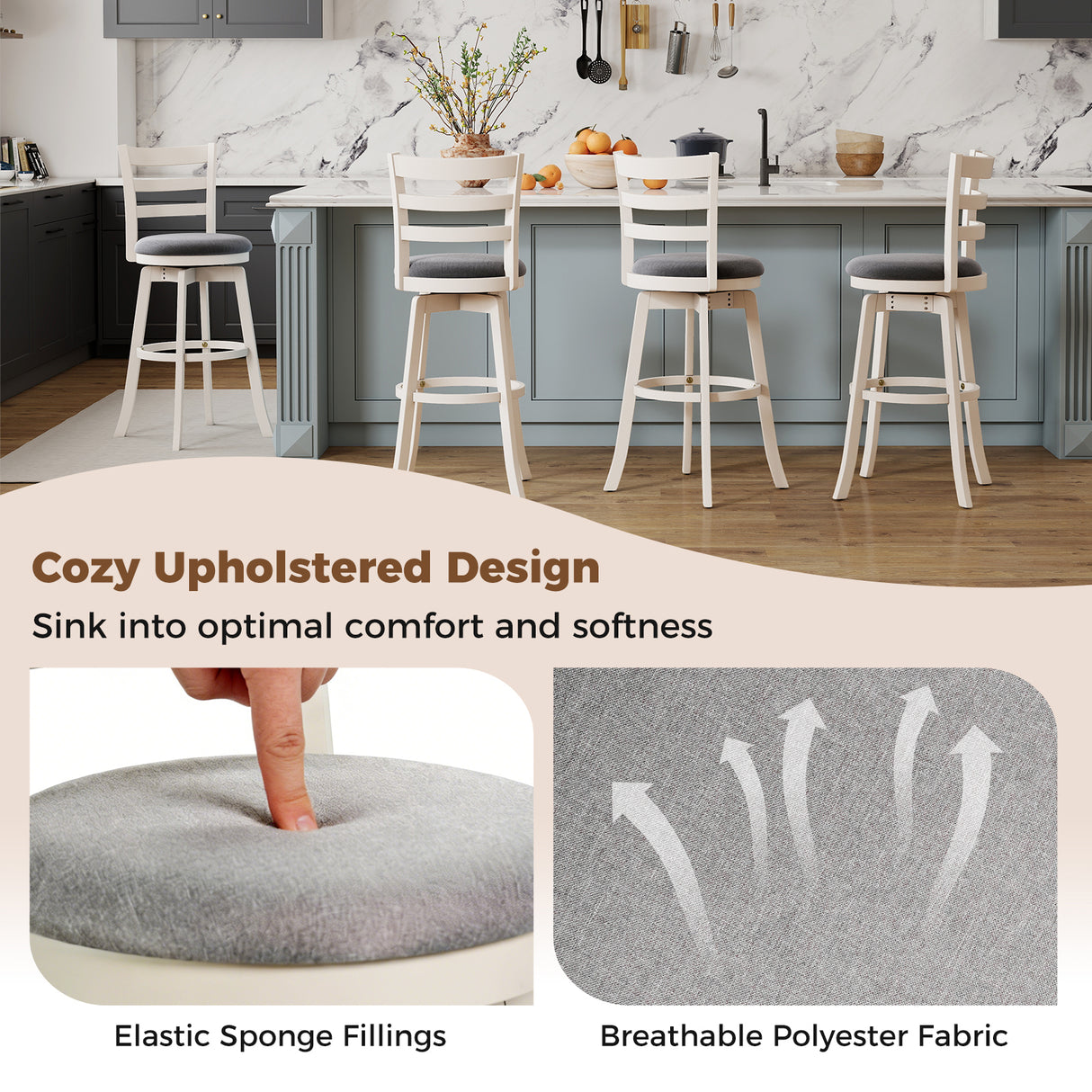 25"/30.5" Swivel Barstools Set of 2  360 ° Rotating Bar/Counter Height Chairs with Upholstered Seat-30.5 Inch