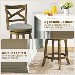25/30 Inch Swivel Bar Stools Set of 2 with Backrests and Wood Frame-25 inches