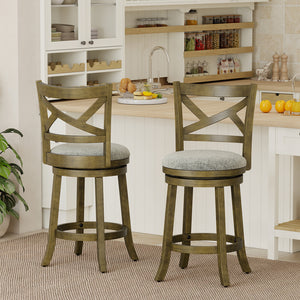 25/30 Inch Swivel Bar Stools Set of 2 with Backrests and Wood Frame-25 inches