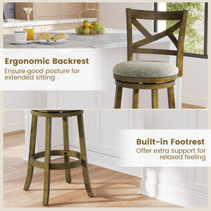 25/30 Inch Swivel Bar Stools Set of 2 with Backrests and Wood Frame-30 inches